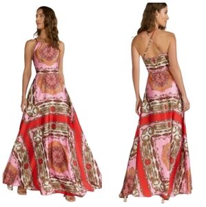 Vici Aakaa Floral Pink Silk Summer Dress Size Medium With Zipper